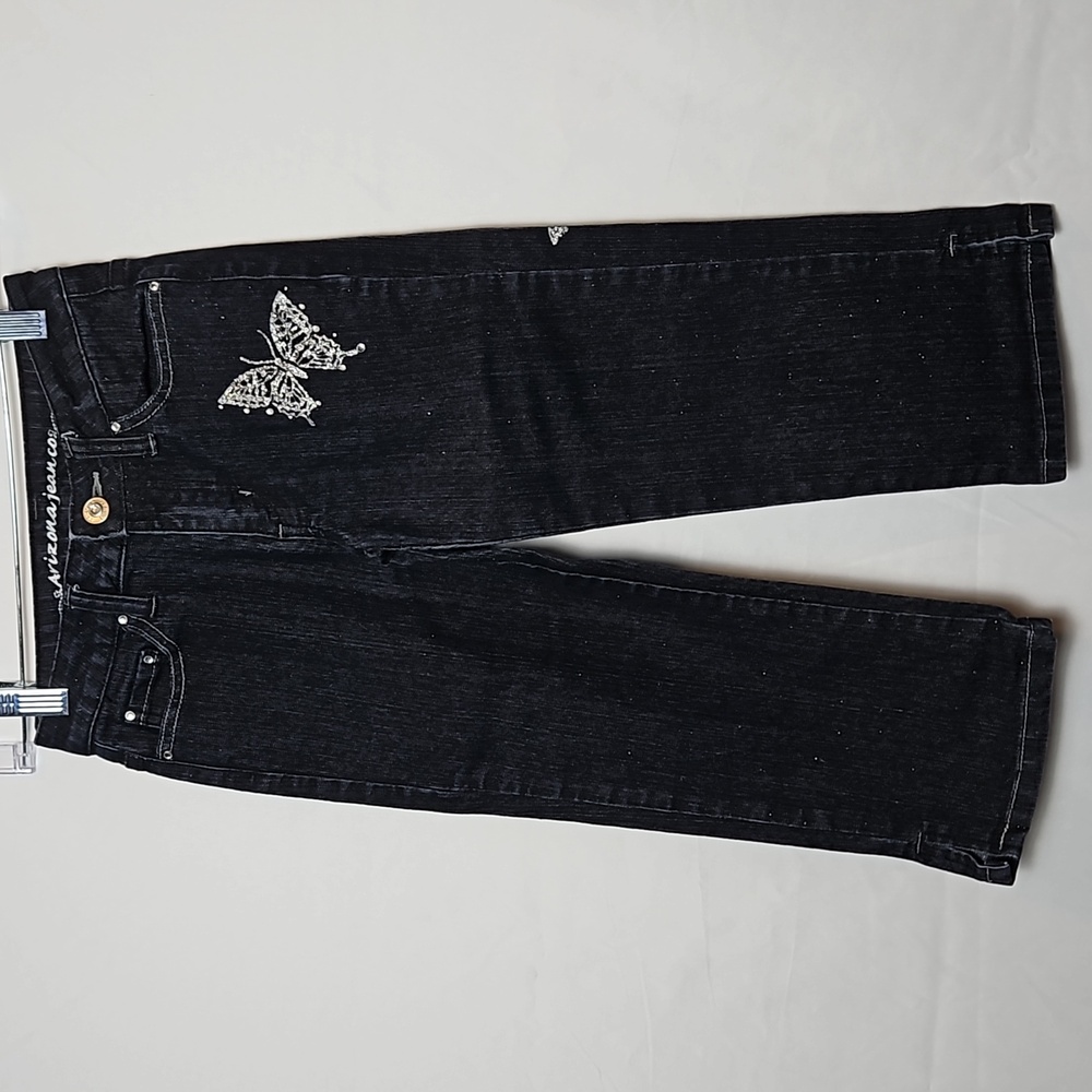 Girl's Sz 8 Slim Arizona Jean Co Dark Blue Capris Glitter Butterflies Design T8